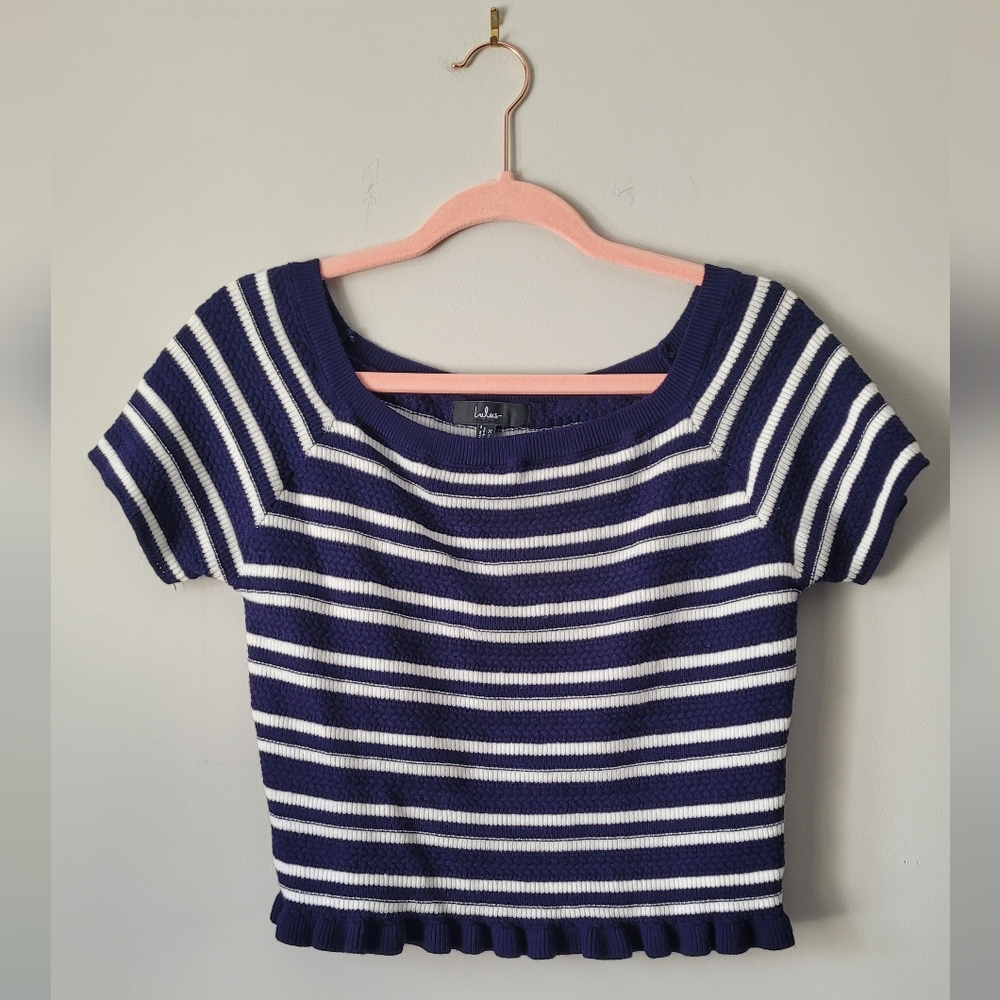 Lulu's Navy and White Striped Crop Top